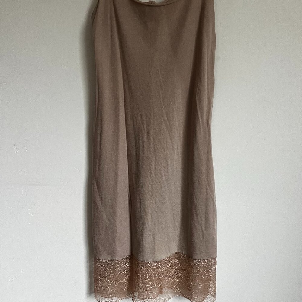 Raquel Allegra Womens Lace Trim Shift Dress Sleeveless Crew Neck Tan Size 0